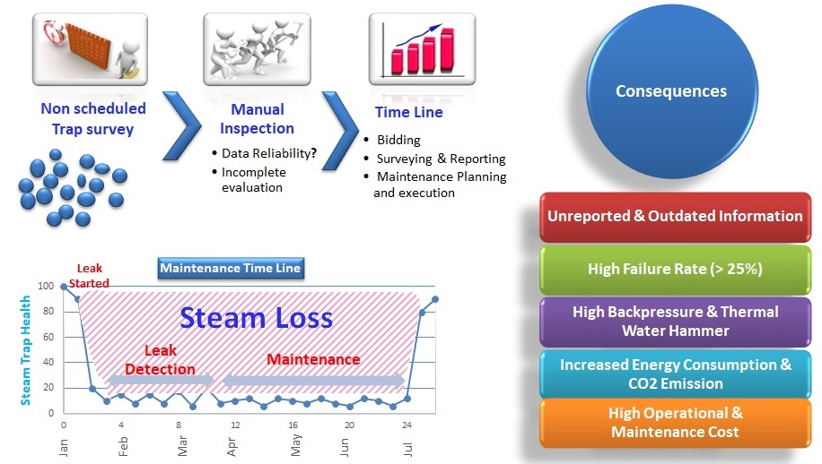 Steam trap technical inspection on a steam network